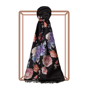 Black Royal Dream Print Silk Scarf - Thumbnail