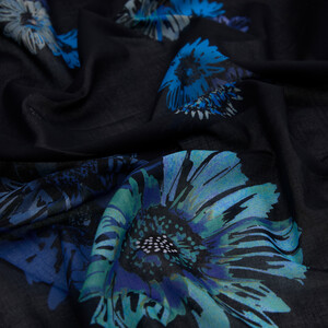 Navy Single Bloom Cotton Scarf - Thumbnail