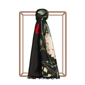 Black Siona Print Silk Shawl - Thumbnail