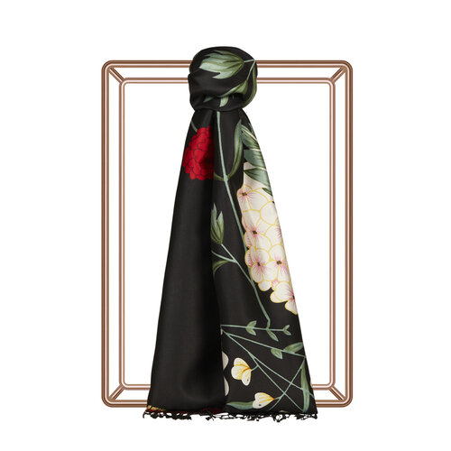 Black Siona Print Silk Shawl