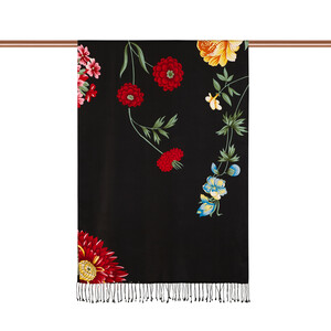 ipekevi - Black Siona Print Silk Shawl (1)