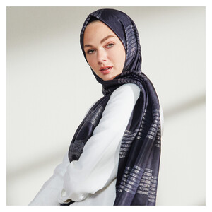 Black Thin Lurex Striped Silk Scarf - Thumbnail