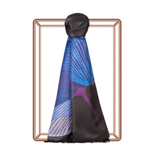 Black Violet Silk Tree Print Silk Scarf - Thumbnail