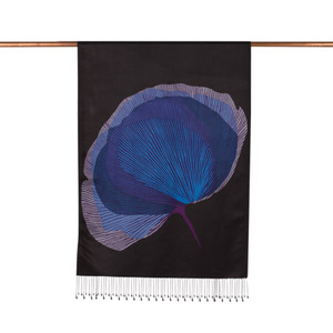 ipekevi - Black Violet Silk Tree Print Silk Scarf (1)