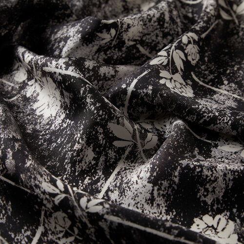 Black White Vintage Wall Twill Silk Scarf