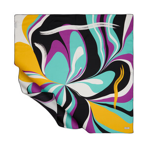 Black Yellow Lav Twill Silk Scarf - Thumbnail