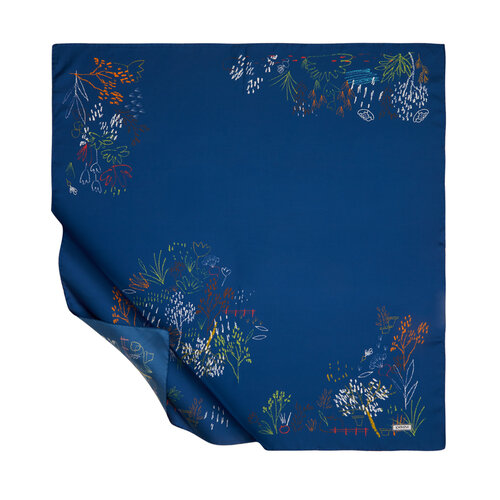 Blue Pretty Garden Twill Silk Scarf