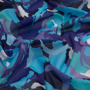 Blue Soulful Blooms Cotton Scarf - Thumbnail