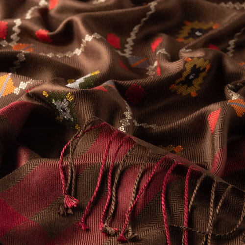 Brown Carpet Design Cross Stich Prime Silk Scarf