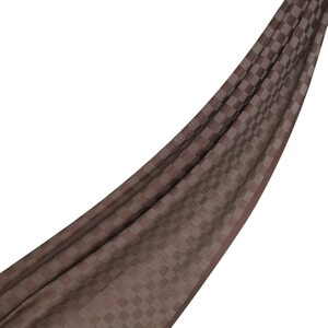 Brown Checkered Cotton Silk Scarf - Thumbnail