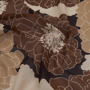 Brown Hydrangea Print Cotton Scarf - Thumbnail