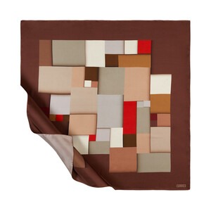 Brown Lego Print Silk Twill Scarf - Thumbnail