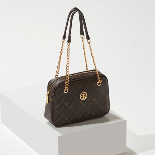 Brown Monogram Chain Detailed Shoulder Bag