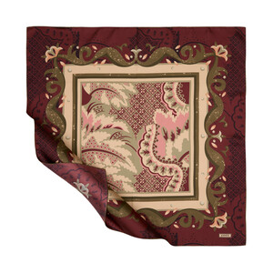 Burgundy Beige Emirgan Twill Silk Scarf - Thumbnail