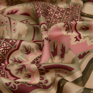 Burgundy Beige Emirgan Twill Silk Scarf - Thumbnail