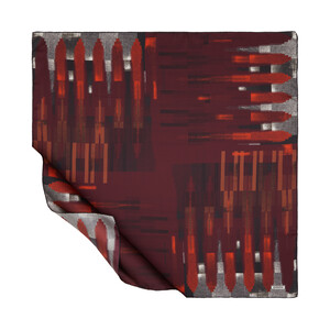 Burgundy Grey Column Twill Silk Scarf - Thumbnail