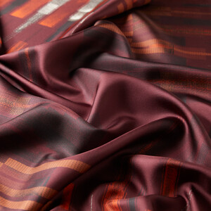 Burgundy Grey Column Twill Silk Scarf - Thumbnail