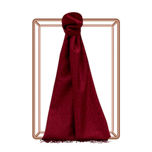 Burgundy Leopard Jacquard Silk Scarf - Thumbnail