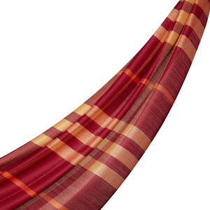 Burgundy Tartan Plaid Wool Silk Scarf - Thumbnail