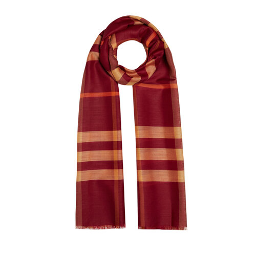 Burgundy Tartan Plaid Wool Silk Scarf