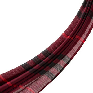 Burgundy Tartan Plaid Wool Silk Scarf - Thumbnail