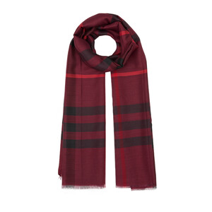 ipekevi - Burgundy Tartan Plaid Wool Silk Scarf (1)