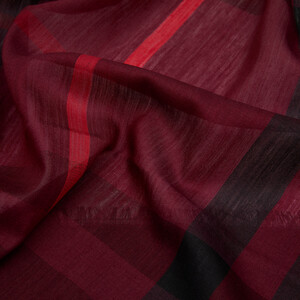 Burgundy Tartan Plaid Wool Silk Scarf - Thumbnail