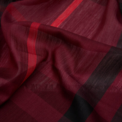 Burgundy Tartan Plaid Wool Silk Scarf