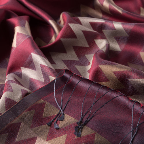 Burgundy Zig Zag Desenli İpek Şal