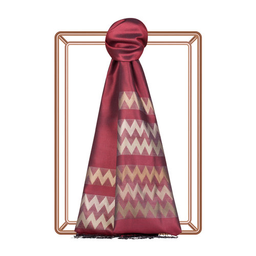 Burgundy Zig Zag Desenli İpek Şal