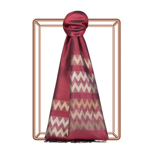 Burgundy Zigzag Silk Scarf - Thumbnail