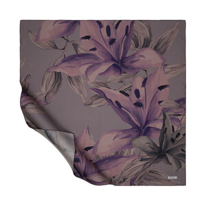 Charcoal Lillium Patterned Twill Silk Scarf - Thumbnail