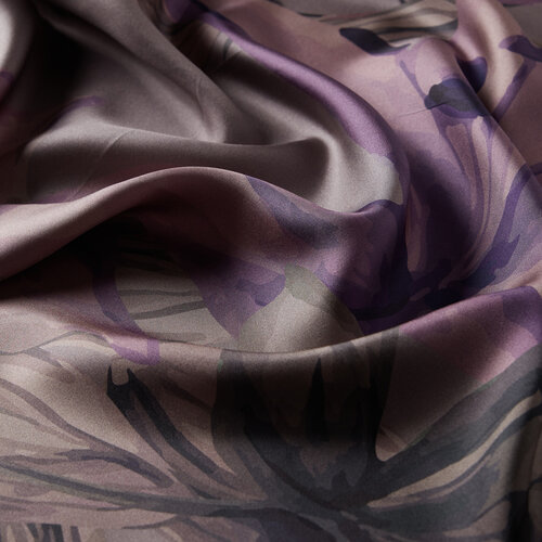 Charcoal Lillium Patterned Twill Silk Scarf