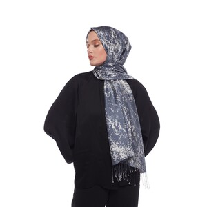 Charcoal Marble Print Silk Scarf - Thumbnail