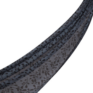 Charcoal Mini Leaf Print Wool Scarf - Thumbnail