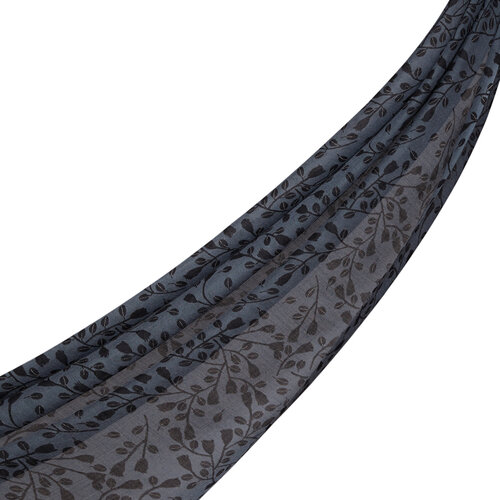 Charcoal Mini Leaf Print Wool Scarf