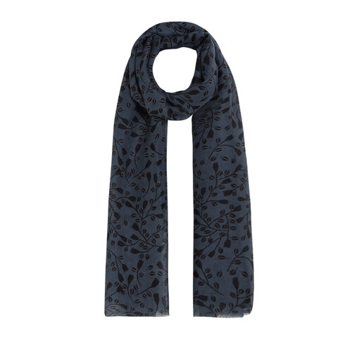 Charcoal Mini Leaf Print Wool Scarf