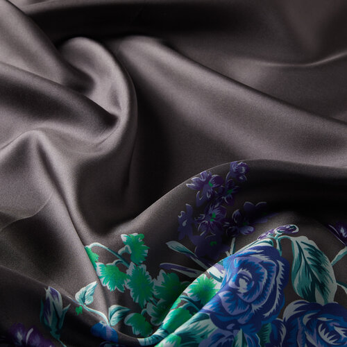 Charcoal Palace Garden Print Silk Twill Scarf