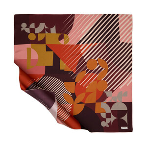 Coral Bronze Orange Bauhaus Twill Silk Scarf - Thumbnail