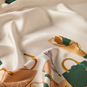 Cream Beige Trend Twill Silk Scarf - Thumbnail