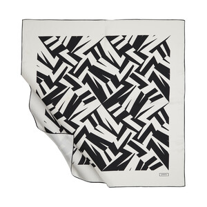 Cream Black Chicago Twill Silk Scarf - Thumbnail