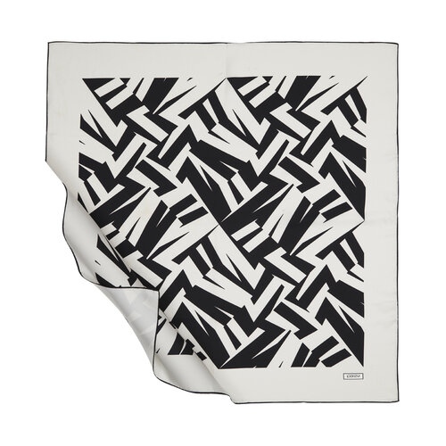 Cream Black Chicago Twill Silk Scarf