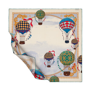 Cream Blue Cappadocia Twill Silk Scarf - Thumbnail