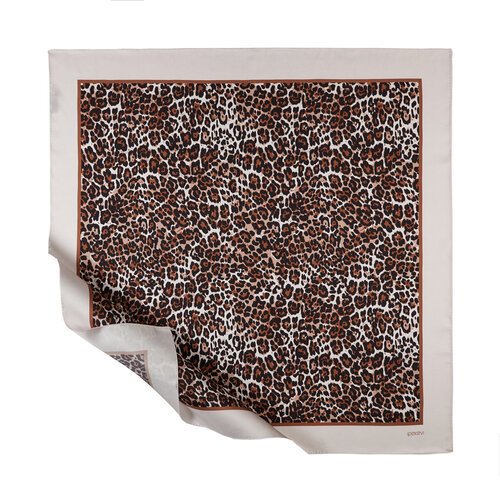 Cream Cheetah Print Silk Twill Scarf