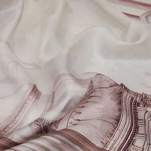 Cream Coffee Riviera Twill Silk Scarf - Thumbnail