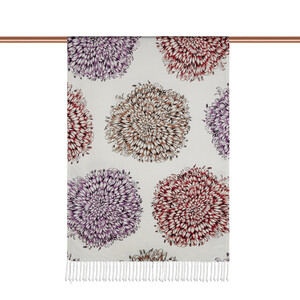 Cream Dahlia Print Silk Shawl - Thumbnail