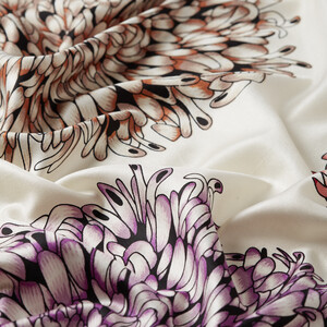 Cream Dahlia Print Silk Shawl - Thumbnail