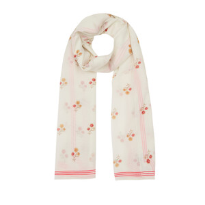 Cream Fuchsia Vintage Wall Cotton Scarf - Thumbnail