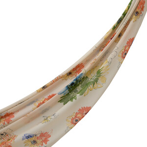 Cream Green Single Bloom Cotton Scarf - Thumbnail