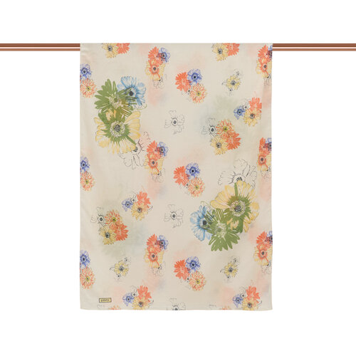 Cream Green Single Bloom Cotton Scarf